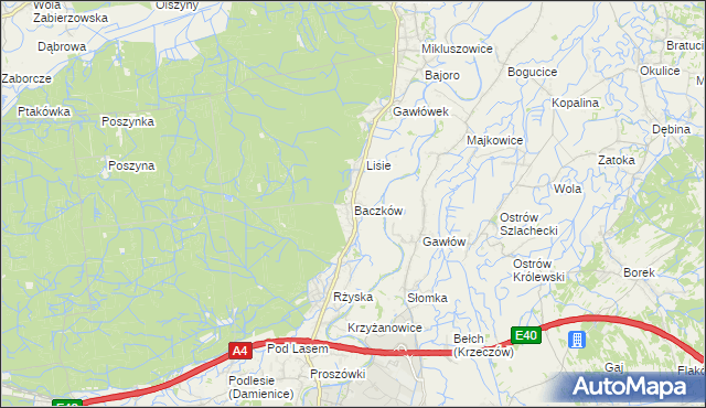 mapa Baczków gmina Bochnia, Baczków gmina Bochnia na mapie Targeo