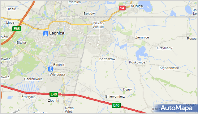 mapa Bartoszów gmina Legnickie Pole, Bartoszów gmina Legnickie Pole na mapie Targeo