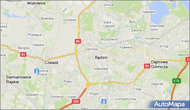 mapa Będzin, Będzin na mapie Targeo