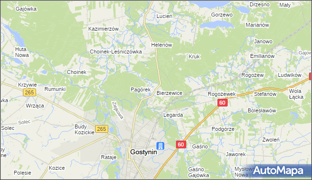mapa Bierzewice, Bierzewice na mapie Targeo