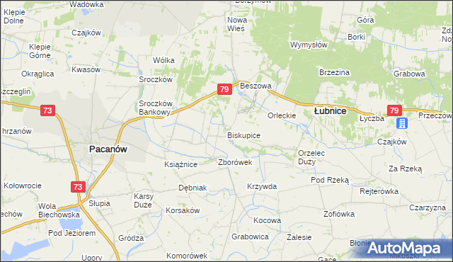 mapa Biskupice gmina Pacanów, Biskupice gmina Pacanów na mapie Targeo