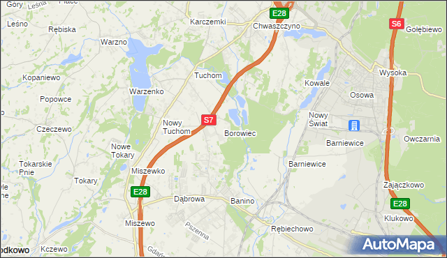 mapa Borowiec gmina Żukowo, Borowiec gmina Żukowo na mapie Targeo