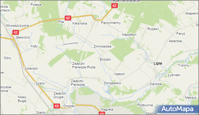 mapa Brzózki gmina Lipie, Brzózki gmina Lipie na mapie Targeo