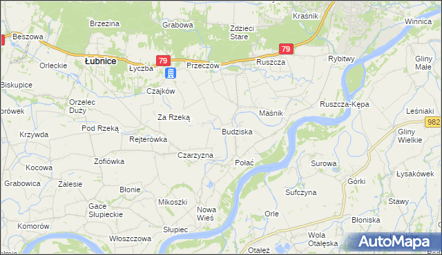 mapa Budziska gmina Łubnice, Budziska gmina Łubnice na mapie Targeo