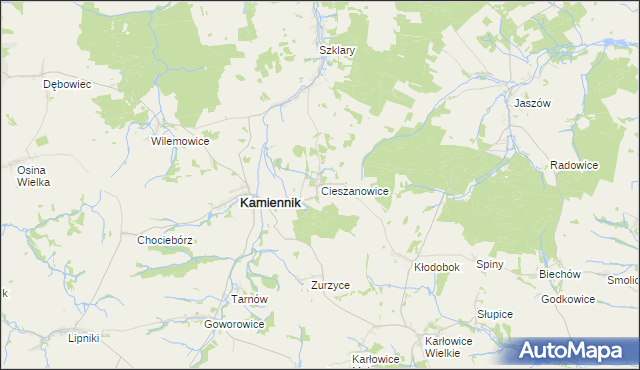 mapa Cieszanowice gmina Kamiennik, Cieszanowice gmina Kamiennik na mapie Targeo