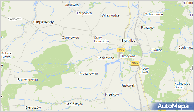 mapa Czesławice gmina Ciepłowody, Czesławice gmina Ciepłowody na mapie Targeo