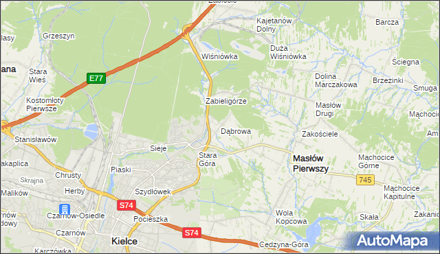 mapa Dąbrowa gmina Masłów, Dąbrowa gmina Masłów na mapie Targeo