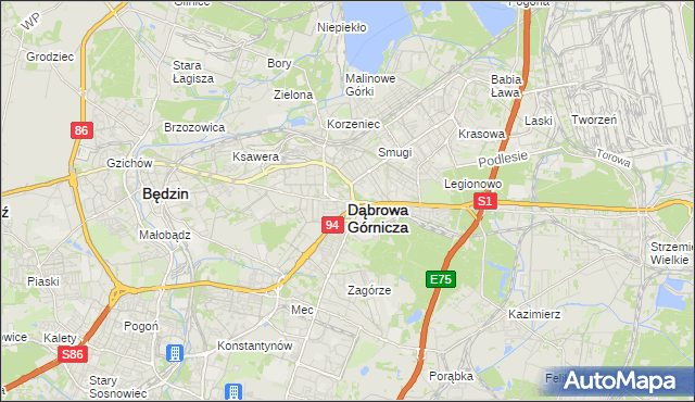 mapa Dąbrowa Górnicza, Dąbrowa Górnicza na mapie Targeo