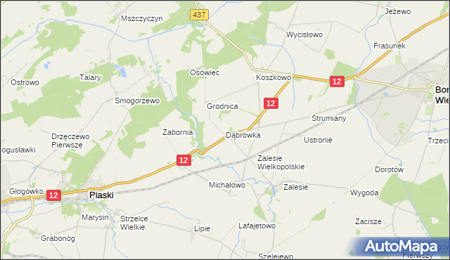 mapa Dąbrówka gmina Borek Wielkopolski, Dąbrówka gmina Borek Wielkopolski na mapie Targeo