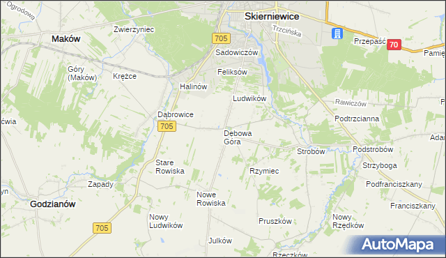 mapa Dębowa Góra gmina Skierniewice, Dębowa Góra gmina Skierniewice na mapie Targeo