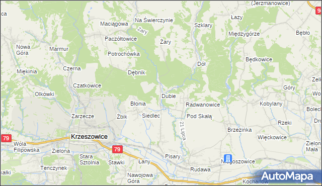 mapa Dubie gmina Krzeszowice, Dubie gmina Krzeszowice na mapie Targeo