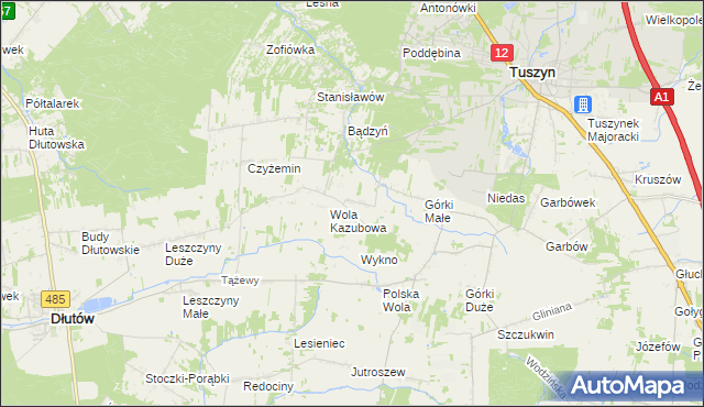 mapa Dylew gmina Tuszyn, Dylew gmina Tuszyn na mapie Targeo