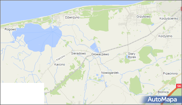 mapa Głowaczewo gmina Kołobrzeg, Głowaczewo gmina Kołobrzeg na mapie Targeo