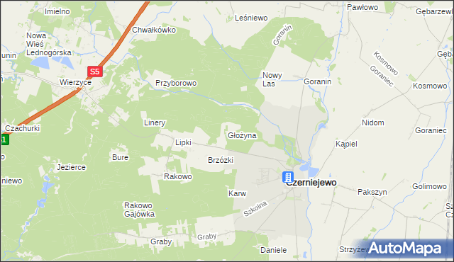 mapa Głożyna, Głożyna na mapie Targeo