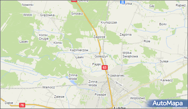 mapa Gołaszyn gmina Łuków, Gołaszyn gmina Łuków na mapie Targeo