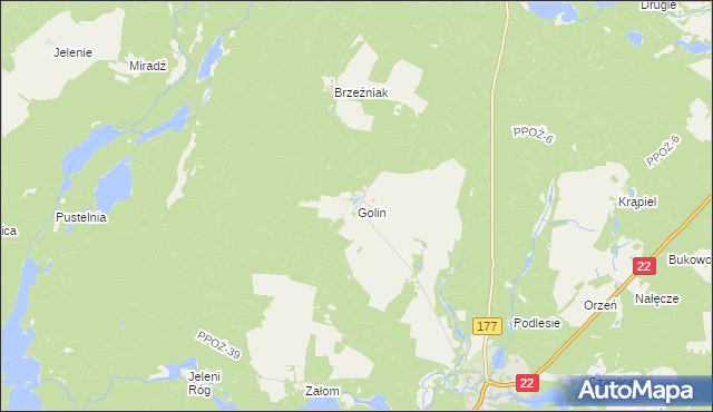 mapa Golin gmina Człopa, Golin gmina Człopa na mapie Targeo