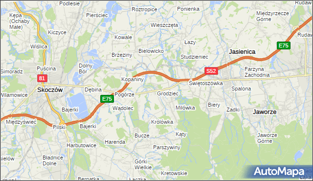 mapa Grodziec gmina Jasienica, Grodziec gmina Jasienica na mapie Targeo