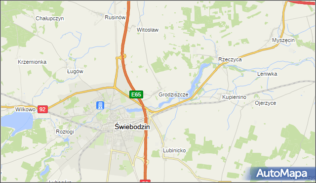 mapa Grodziszcze gmina Świebodzin, Grodziszcze gmina Świebodzin na mapie Targeo