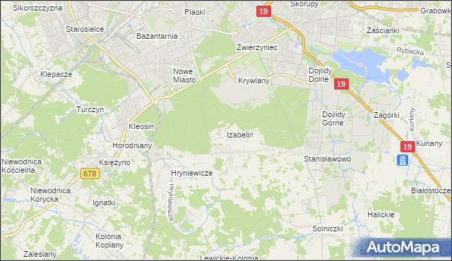 mapa Izabelin gmina Juchnowiec Kościelny, Izabelin gmina Juchnowiec Kościelny na mapie Targeo