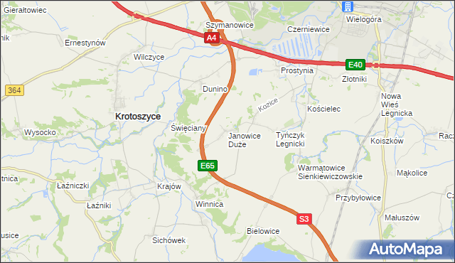 mapa Janowice Duże, Janowice Duże na mapie Targeo