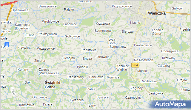 mapa Janowice gmina Wieliczka, Janowice gmina Wieliczka na mapie Targeo