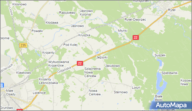 mapa Jeziorki gmina Chojnice, Jeziorki gmina Chojnice na mapie Targeo