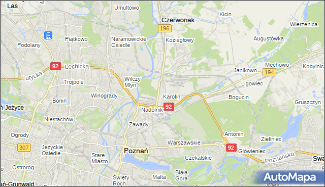 mapa Karolin gmina Poznań, Karolin gmina Poznań na mapie Targeo