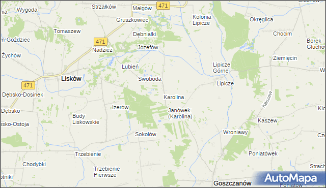 mapa Karolina gmina Goszczanów, Karolina gmina Goszczanów na mapie Targeo