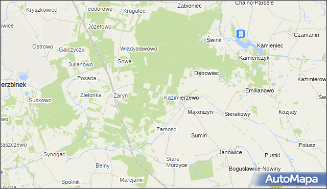 mapa Kazimierzewo gmina Wierzbinek, Kazimierzewo gmina Wierzbinek na mapie Targeo