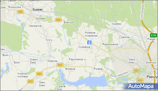 mapa Kobielice gmina Suszec, Kobielice gmina Suszec na mapie Targeo