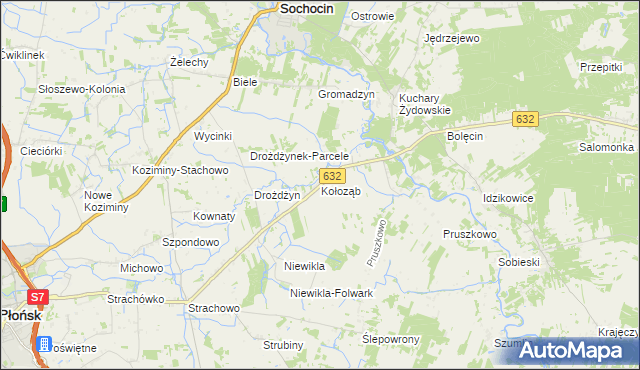 mapa Kołoząb gmina Sochocin, Kołoząb gmina Sochocin na mapie Targeo
