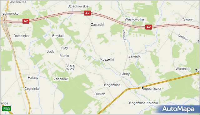 mapa Koszeliki, Koszeliki na mapie Targeo