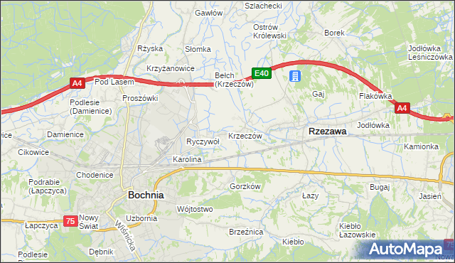 mapa Krzeczów gmina Rzezawa, Krzeczów gmina Rzezawa na mapie Targeo