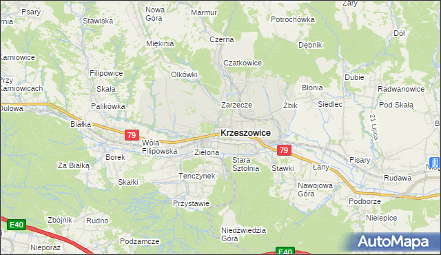 mapa Krzeszowice, Krzeszowice na mapie Targeo