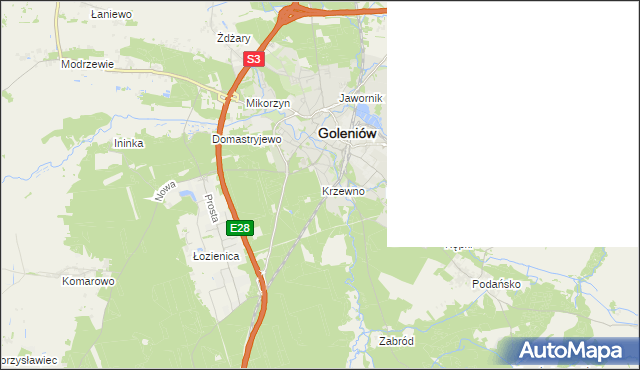 mapa Krzewno gmina Goleniów, Krzewno gmina Goleniów na mapie Targeo