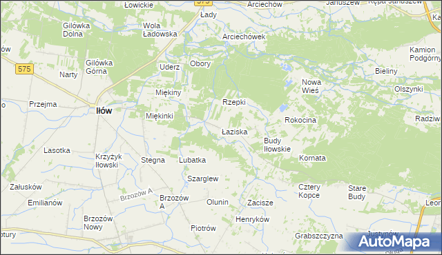 mapa Łaziska gmina Iłów, Łaziska gmina Iłów na mapie Targeo