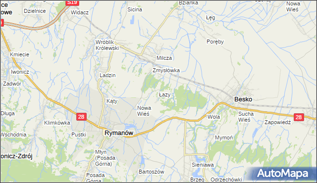 mapa Łazy gmina Rymanów, Łazy gmina Rymanów na mapie Targeo