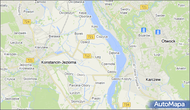 mapa Łęg gmina Konstancin-Jeziorna, Łęg gmina Konstancin-Jeziorna na mapie Targeo
