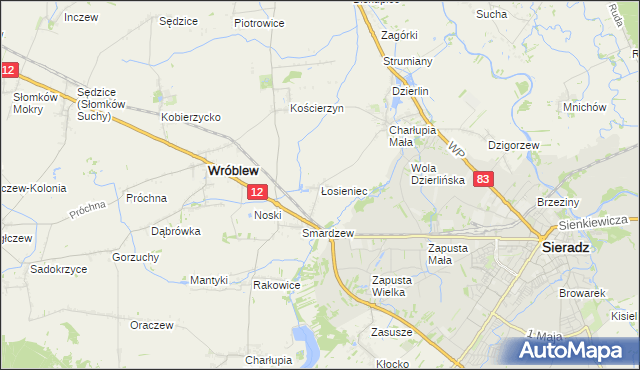 mapa Łosieniec, Łosieniec na mapie Targeo