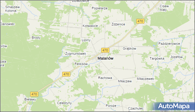 mapa Malanów powiat turecki, Malanów powiat turecki na mapie Targeo