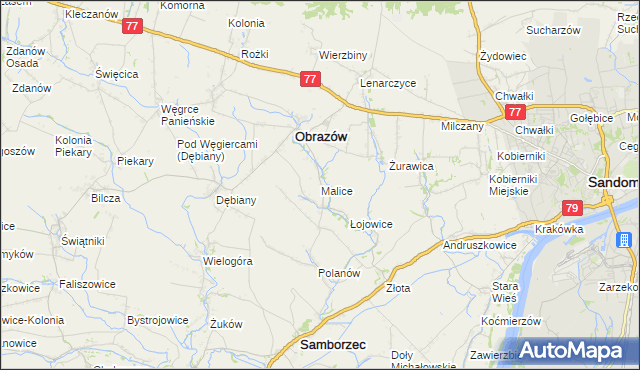 mapa Malice gmina Obrazów, Malice gmina Obrazów na mapie Targeo