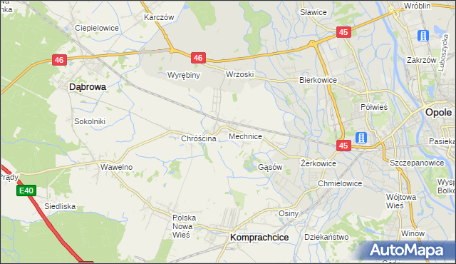 mapa Mechnice gmina Dąbrowa, Mechnice gmina Dąbrowa na mapie Targeo