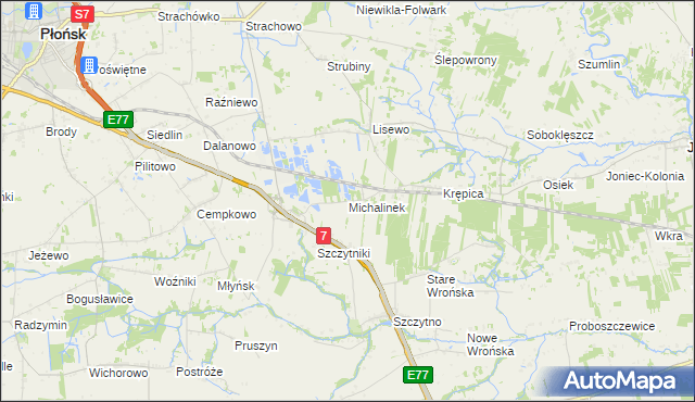 mapa Michalinek gmina Płońsk, Michalinek gmina Płońsk na mapie Targeo