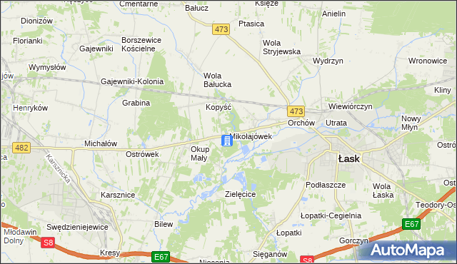 mapa Mikołajówek gmina Łask, Mikołajówek gmina Łask na mapie Targeo