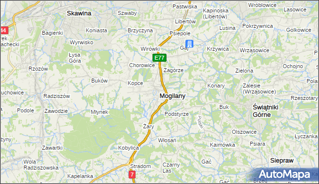 mapa Mogilany, Mogilany na mapie Targeo