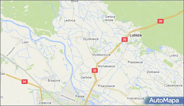 mapa Myśliborzyce gmina Lubsza, Myśliborzyce gmina Lubsza na mapie Targeo
