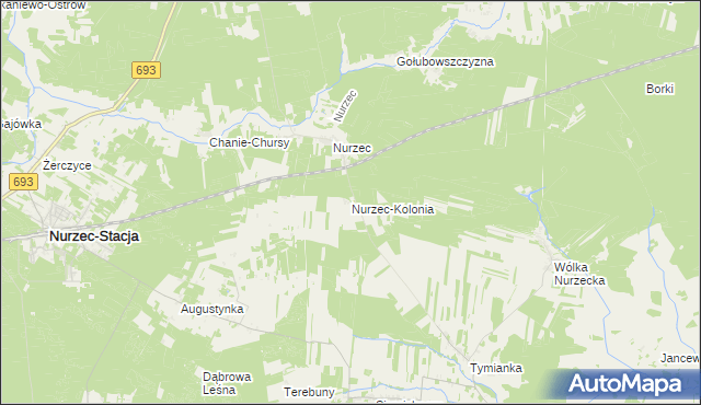 mapa Nurzec-Kolonia, Nurzec-Kolonia na mapie Targeo