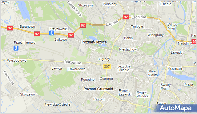 mapa Ogrody gmina Poznań, Ogrody gmina Poznań na mapie Targeo