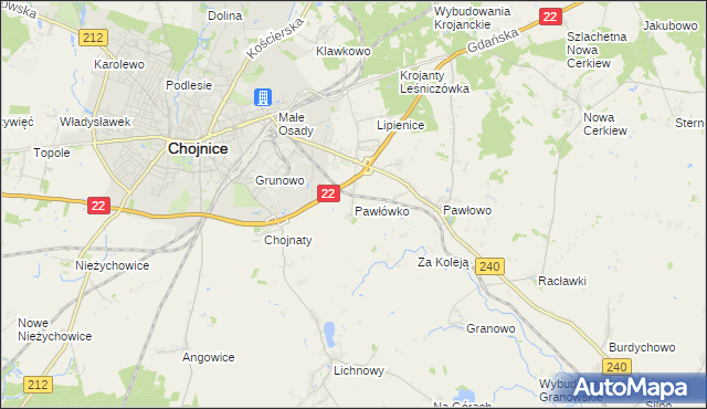 mapa Pawłówko gmina Chojnice, Pawłówko gmina Chojnice na mapie Targeo