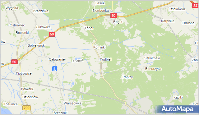mapa Podbiel gmina Celestynów, Podbiel gmina Celestynów na mapie Targeo